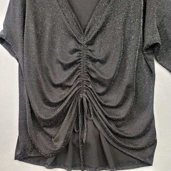 Veronica M V-Neck Cinched Front Sweater With Metallic Shimmer Black XL - Picture 5 of 8